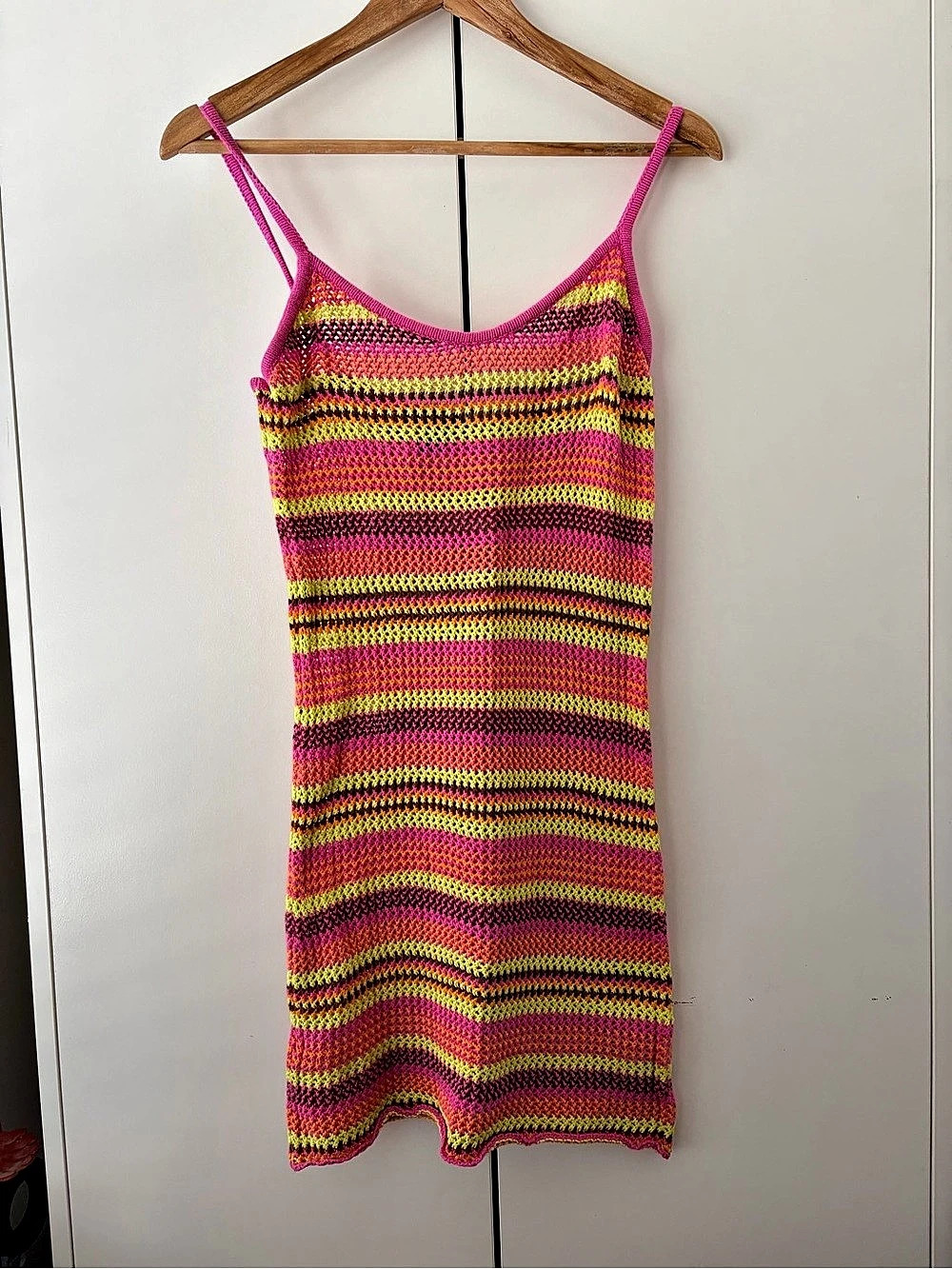 Forever 21 Striped Knit Mini Dress in Pink & Yellow Size Medium